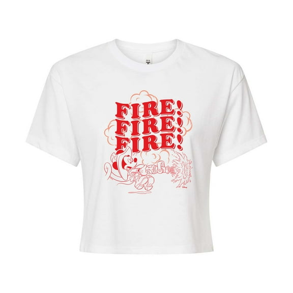 Disney - Firefighter Mickey - FIRE! Stacked - Juniors Cropped Cotton Blend T-Shirt