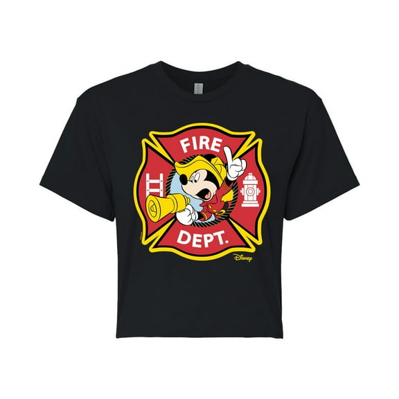 Disney - Firefighter Mickey - Fire Dept. Alarm - Juniors Cropped Cotton Blend T-Shirt