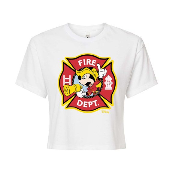 Disney - Firefighter Mickey - Fire Dept. Alarm - Juniors Cropped Cotton Blend T-Shirt