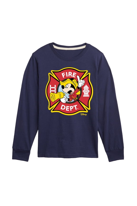- Firefighter Mickey - Fire Dept. Alarm - Toddler & Youth Long Sleeve Graphic T-Shirt