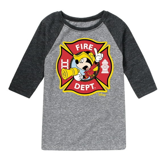 Disney - Firefighter Mickey - Fire Dept. Alarm - Toddler & Youth Raglan Graphic T-Shirt
