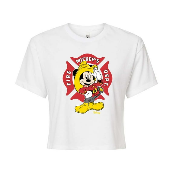 Disney - Firefighter Mickey - Fire Dept. At Your Service - Juniors Cropped Cotton Blend T-Shirt