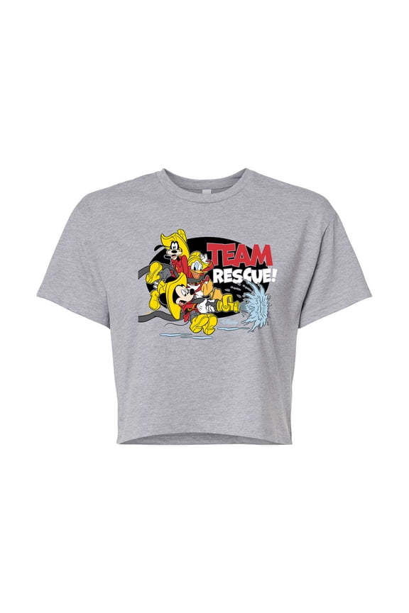 - Firefighter Mickey & Friends - Team Rescue - Juniors Cropped Cotton Blend T-Shirt
