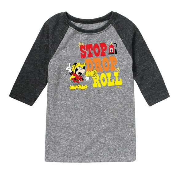 Disney - Firefighter Mickey - Stop, Drop, & Roll - Toddler & Youth Raglan Graphic T-Shirt
