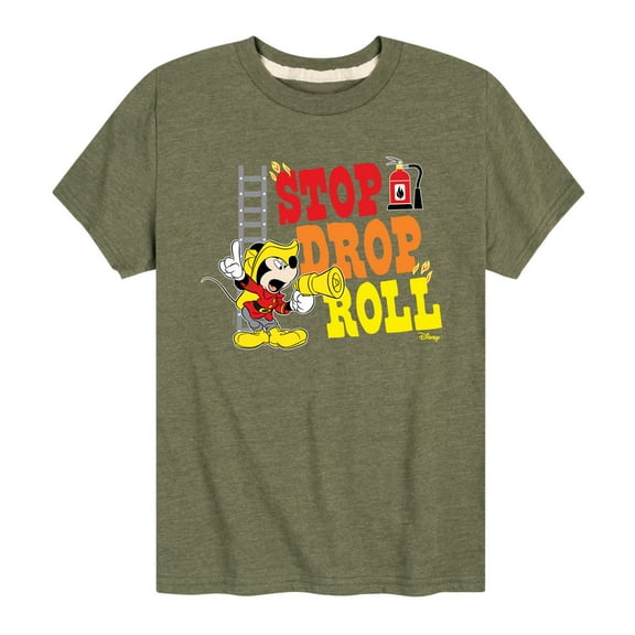 Disney - Firefighter Mickey - Stop, Drop, & Roll - Toddler & Youth Short Sleeve Graphic T-Shirt
