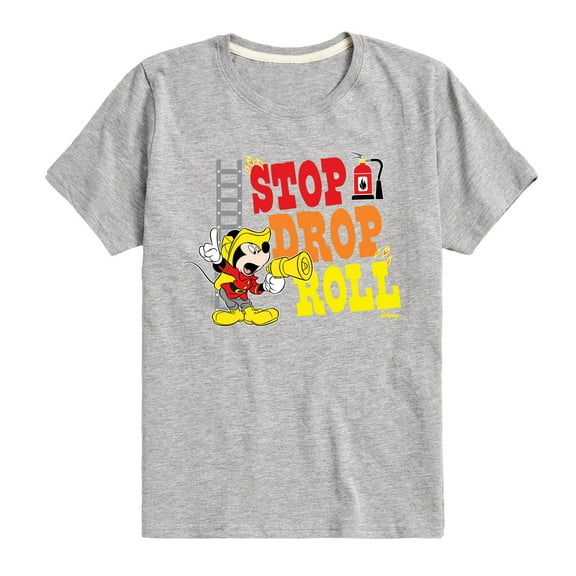 Disney - Firefighter Mickey - Stop, Drop, & Roll - Toddler & Youth Short Sleeve Graphic T-Shirt