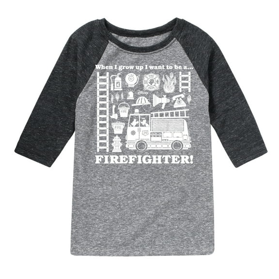 Disney - Firefighter - When I Grow Up I Want To Be A - Toddler & Youth Raglan Graphic T-Shirt