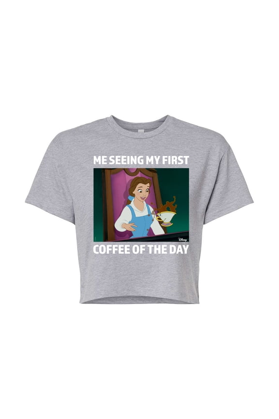 - First Coffee Of The Day  - Juniors Cropped Cotton Blend T-Shirt