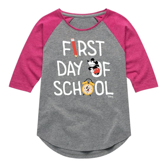 Disney - First Day Of School Mickey - Toddler & Youth Girls Raglan Graphic T-Shirt