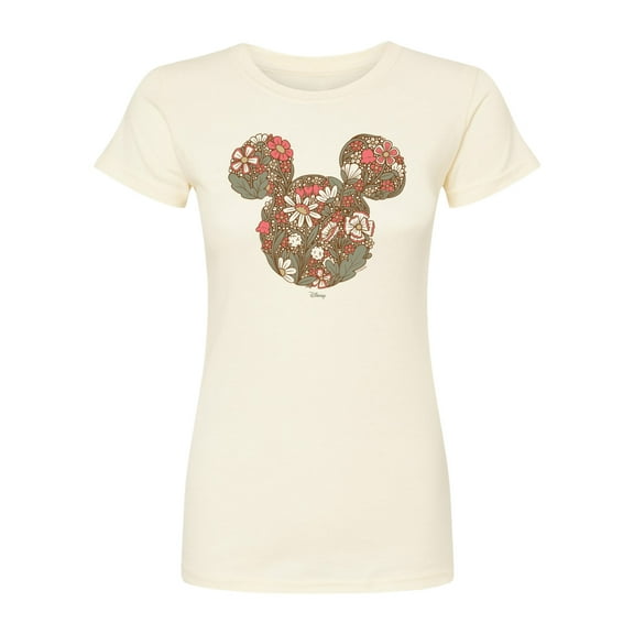Disney - Floral Mickey Ears - Juniors Fitted Short Sleeve Graphic T-Shirt
