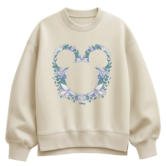 Disney - Floral Mickey Head Women's Oversized Fleece Crew Sweatshirt