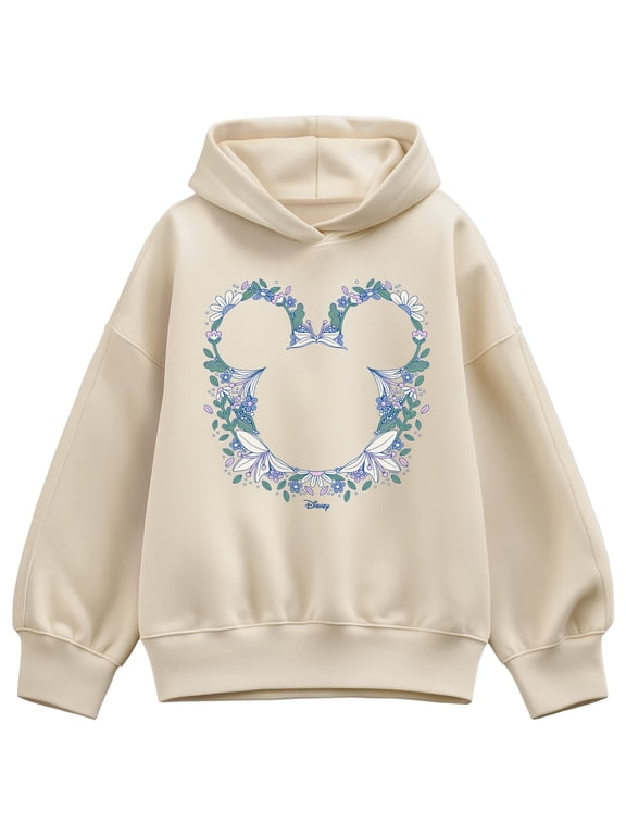 - Floral Mickey Head Women's Oversized Fleece Hoodie Sweatshirt