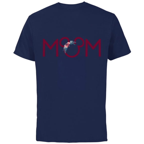 Disney Floral Mickey Mouse Mom - Short Sleeve Cotton T-Shirt for Adults - Customized-Navy