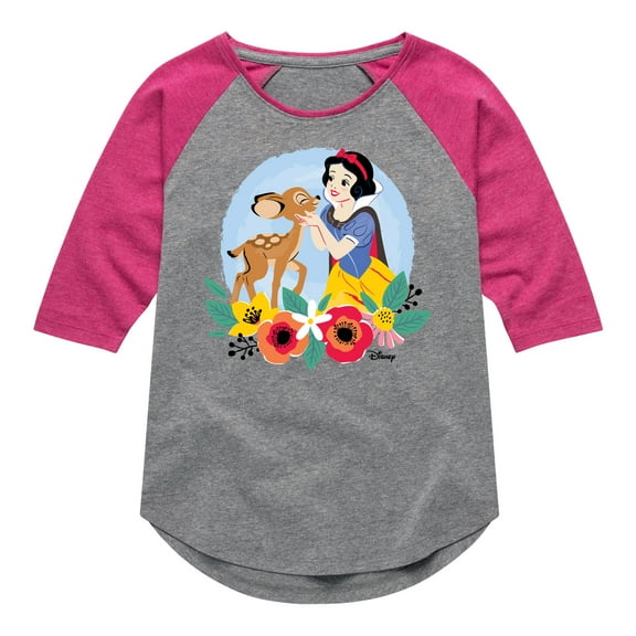 Disney - Floral Snow White Deer - Toddler & Youth Girls Raglan Graphic T-Shirt