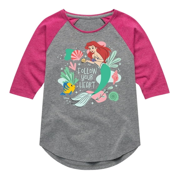 Disney - Follow Your Heart Ariel - Toddler & Youth Girls Raglan Graphic T-Shirt