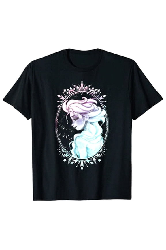 Fozen Elsa Snow Queen Frame Junior Women's Graphic T-Shirt (Medium)