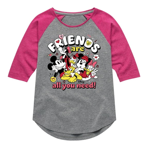 Disney - Friends Are All You Need - Toddler & Youth Girls Raglan Graphic T-Shirt