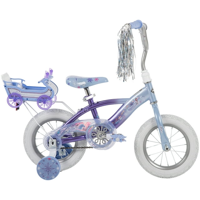 Disney Frozen 12 in. Bike with Doll Carrier Sleigh for Girl's, Ages 2+ Years, White and Purple by Huffy