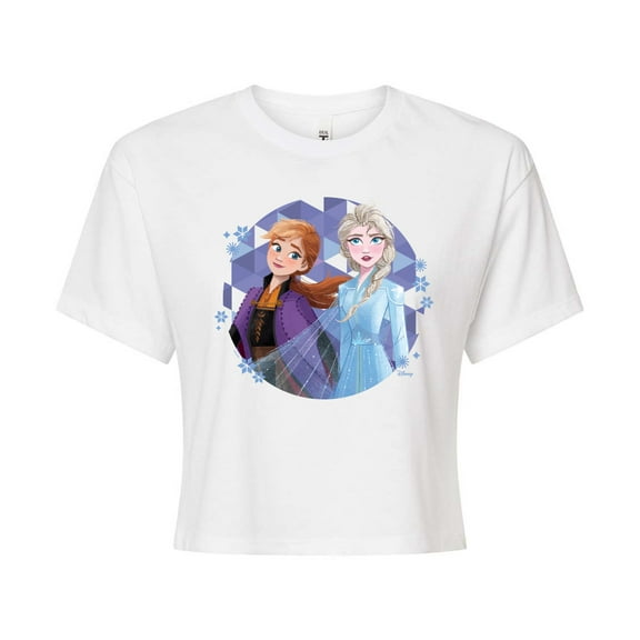Disney Frozen 2 - Anna & Elsa - Juniors Cropped Cotton Blend T-Shirt
