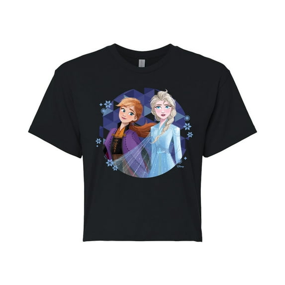 Disney Frozen 2 - Anna & Elsa - Juniors Cropped Cotton Blend T-Shirt