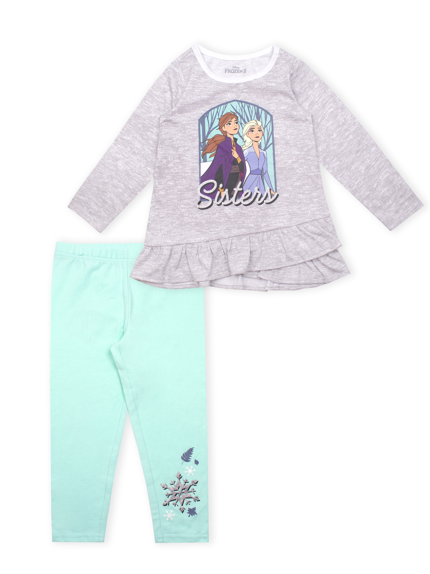 Disney Frozen 2 Anna Elsa Toddler Girl Asymmetrical Ruffle Top & Leggings, 2pc Outfit Set - image 1 of 3