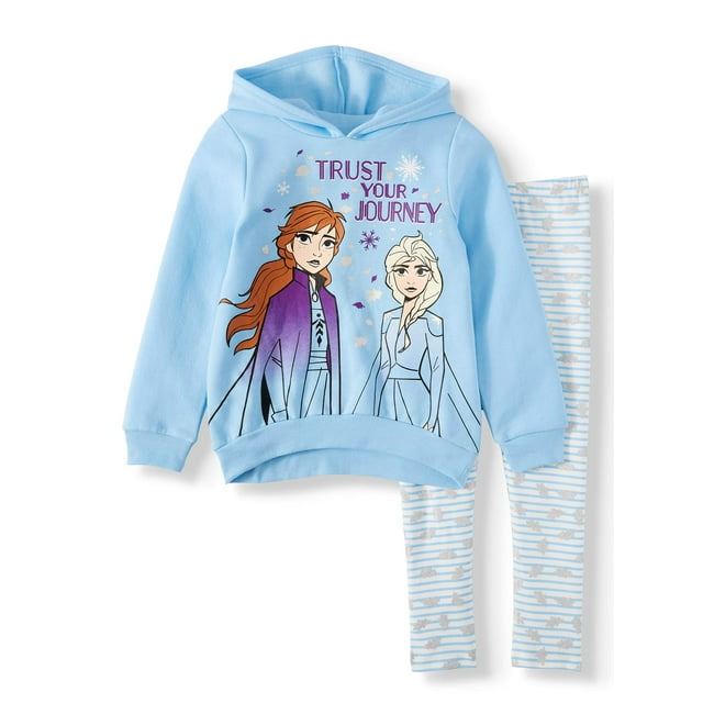 Disney Frozen 2 Anna & Elsa Toddler Girl Fleece Hoodie & Printed Leggings, 2pc Outfit Set