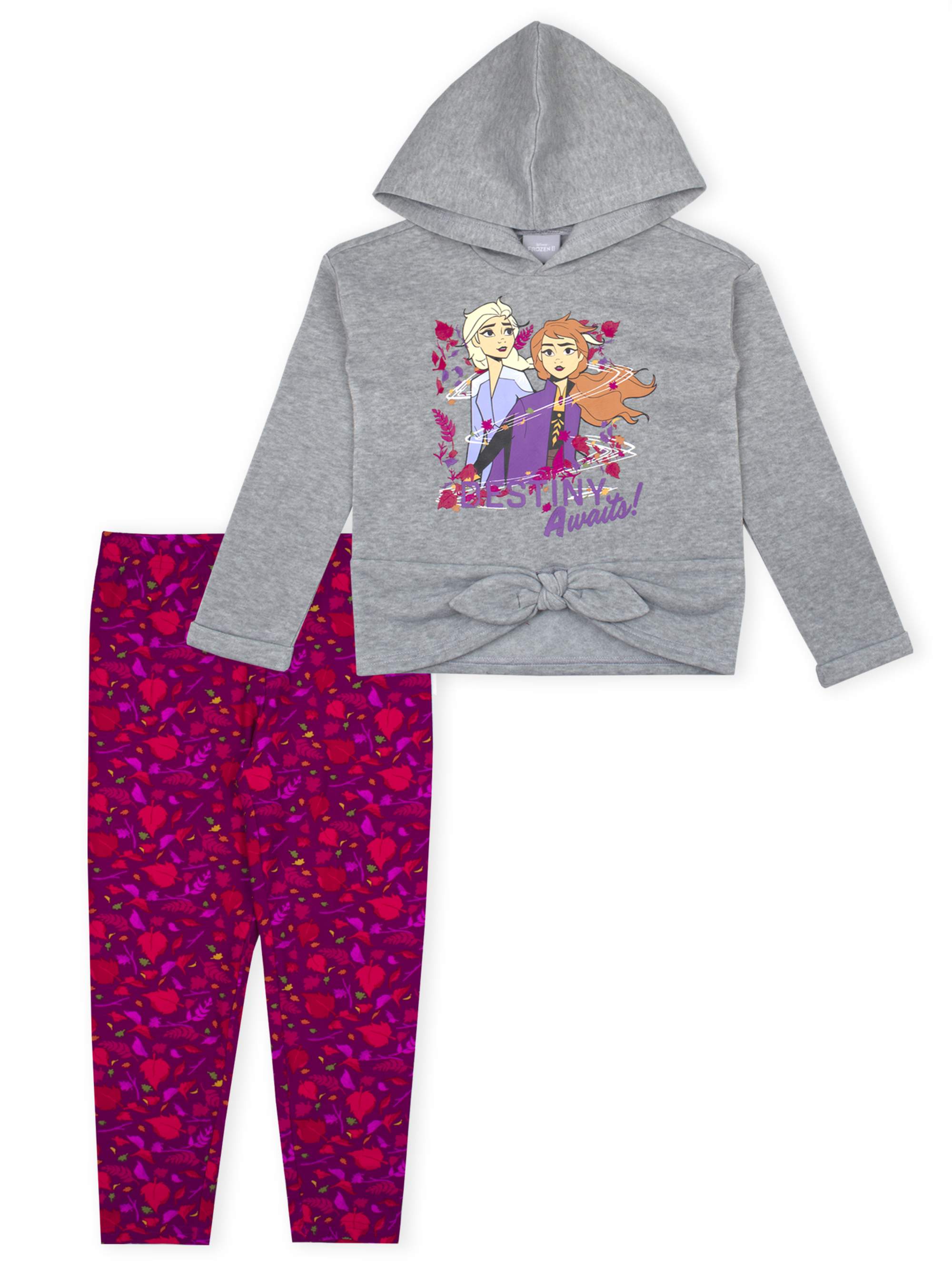 Disney Frozen 2 Anna & Elsa Toddler Girl Tie-Front Hoodie & Printed Leggings, 2pc Outfit Set - image 1 of 3
