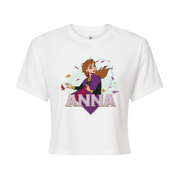 Disney Frozen 2 - Anna Stirs Up Leaves - Juniors Cropped Cotton Blend T-Shirt