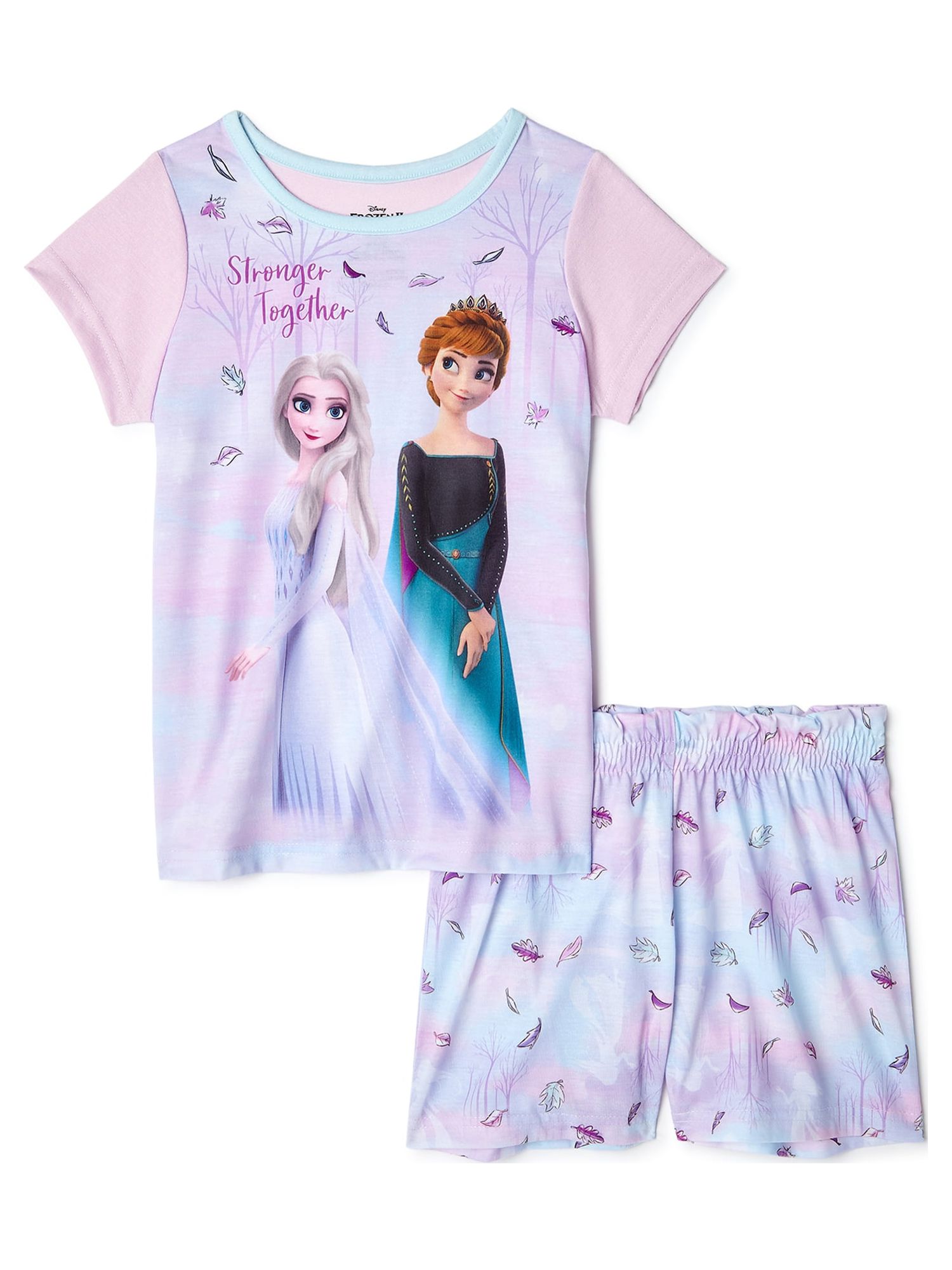 Disney Frozen 2 Anna and Elsa Girls Short Sleeve Top & Shorts Pajamas, 2-Pc Set, Sizes 4-12 - image 1 of 3
