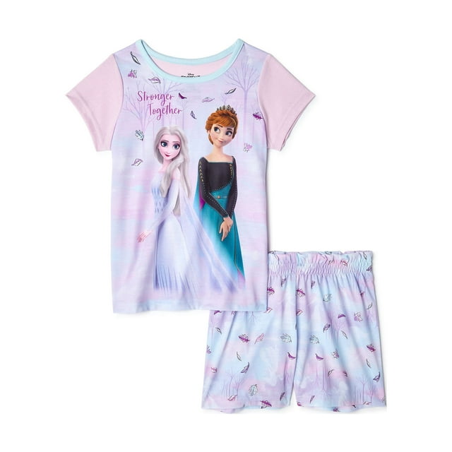 Disney Frozen 2 Anna and Elsa Girls Short Sleeve Top & Shorts Pajamas, 2-Pc Set, Sizes 4-12