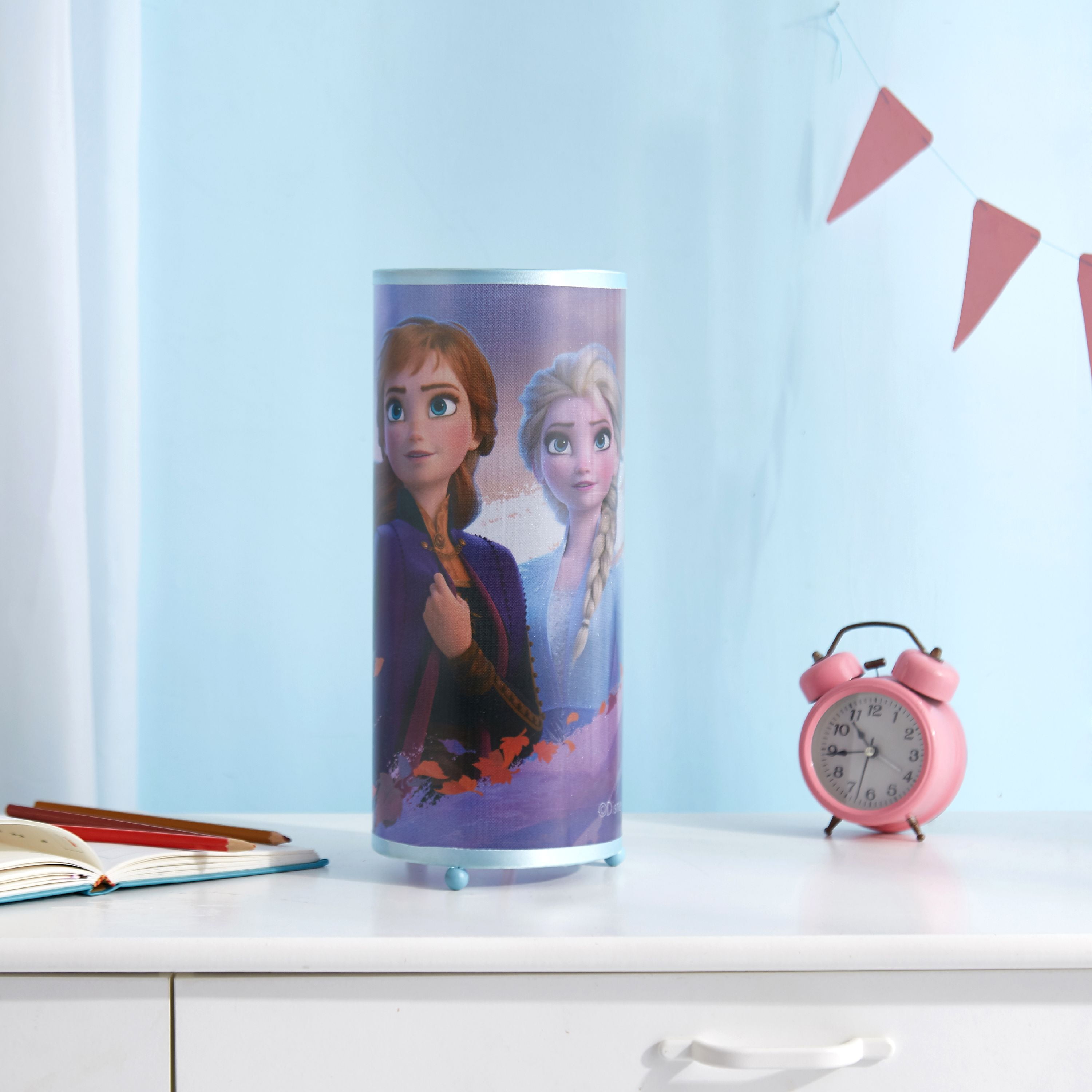 Disney Frozen 2 Anna and Elsa Glitter Cylinder Table Lamp, Blue, Plastic Material and Finish