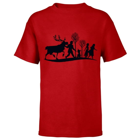 Disney Frozen 2 Characters Anna Elsa Silhouette - Short Sleeve T-Shirt for Kids - Customized-Red