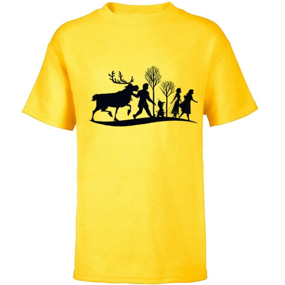 Disney Frozen 2 Characters Anna Elsa Silhouette - Short Sleeve T-Shirt for Kids - Customized-Yellow