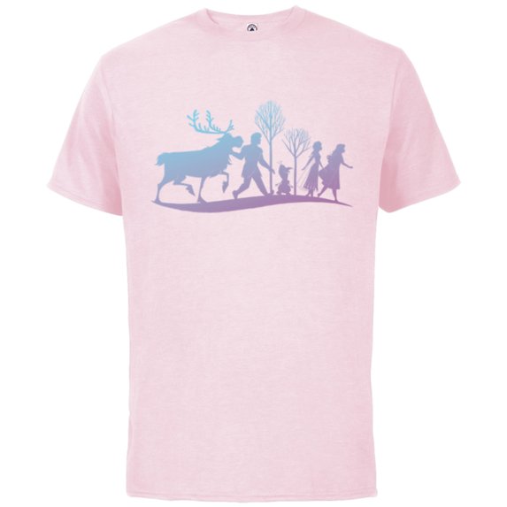 Disney Frozen 2 Characters Gradient Silhouette - Short Sleeve Cotton T-Shirt for Adults - Customized-Soft Pink