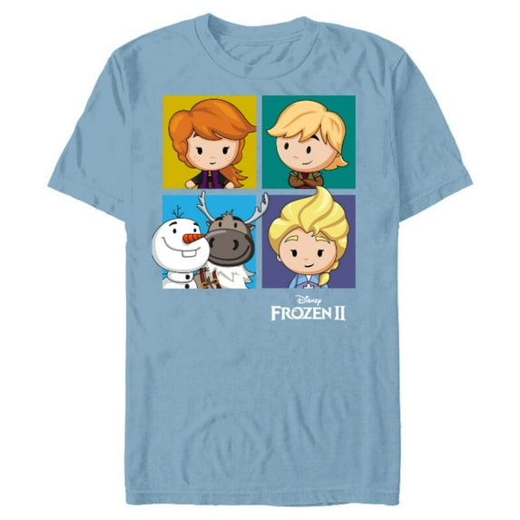 Disney Frozen 2 Chibi Character Panels T-Shirt- Short Sleeve Blended T-Shirt for Adults - Customized-Ocean Blue