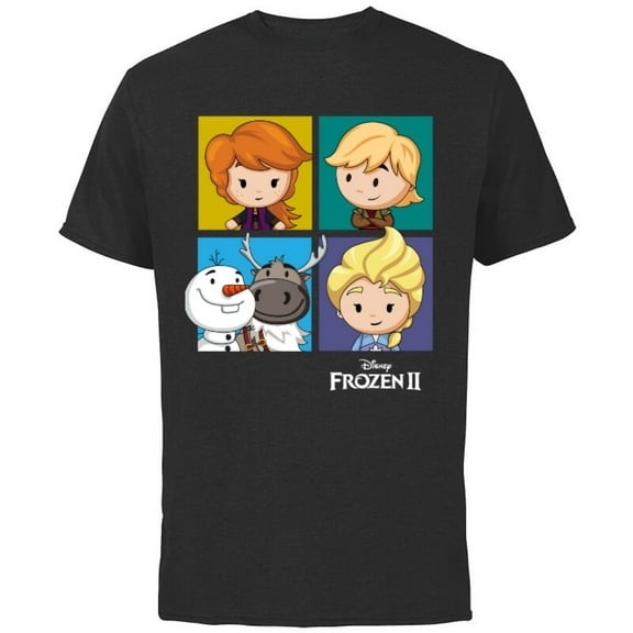 Disney Frozen 2 Chibi Character Panels T-Shirt - Short Sleeve Cotton T-Shirt for Adults - Customized-Black