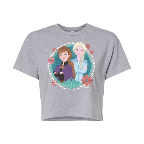 Disney Frozen 2 - Circle Of Sisters Anna & Elsa - Juniors Cropped Cotton Blend T-Shirt