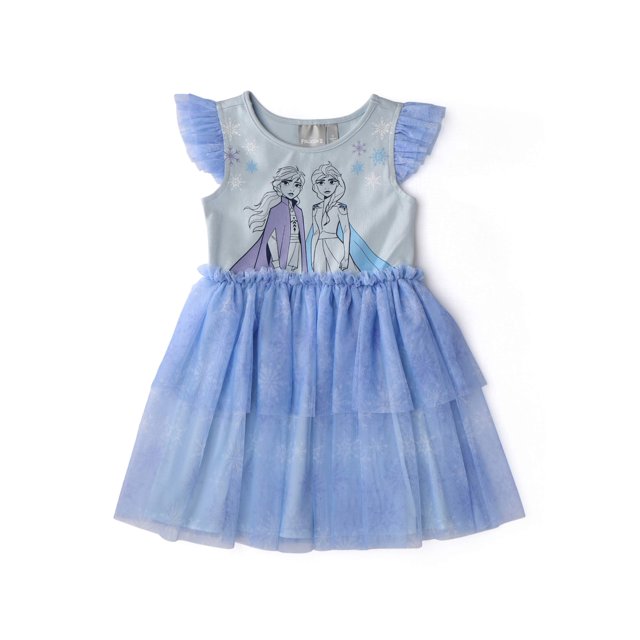 Disney Frozen Toddler Girl Elsa Flutter-sleeve Velvet Mesh Spliced Dress Blue