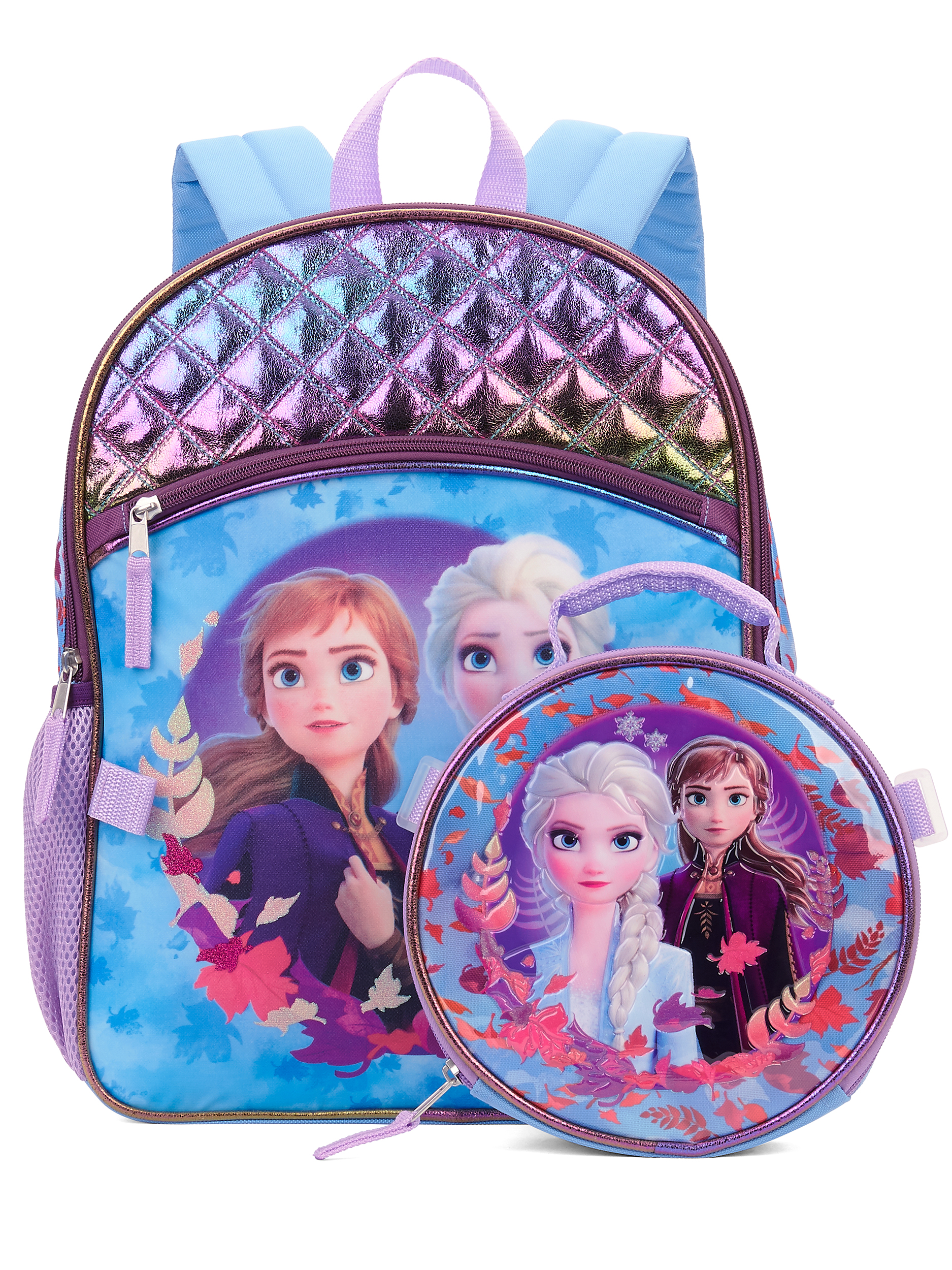 Disney Frozen 2 Elsa And Anna Girls' Purple Blue Backpack with Lunch Bag - image 1 of 3