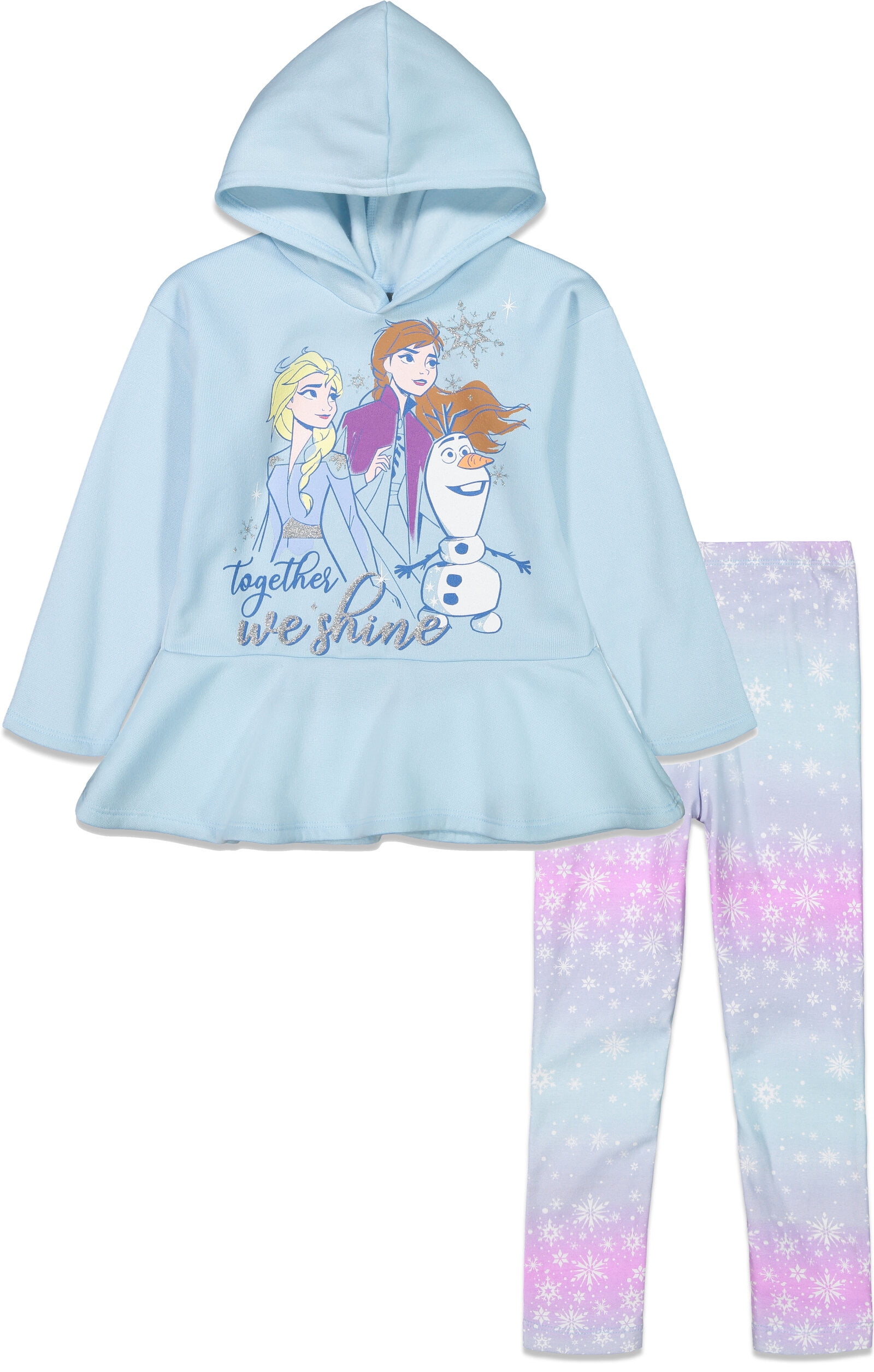 Disney Frozen 2 Elsa Anna Olaf Toddler Girl Winter Outfit Fleece Ruffle Hoodie Leggings Set Blue Walmart
