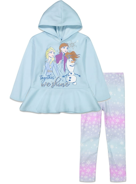 Disney Frozen 2 Elsa Anna Olaf Toddler Girl Fleece Ruffle Hoodie & Leggings Set, Blue