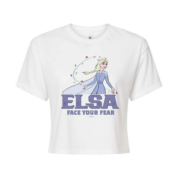 Disney Frozen 2 - Elsa Face Your Fear - Juniors Cropped Cotton Blend T-Shirt