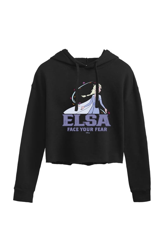 Disney Frozen 2 - Elsa Face Your Fear - Juniors Cropped Pullover Hoodie