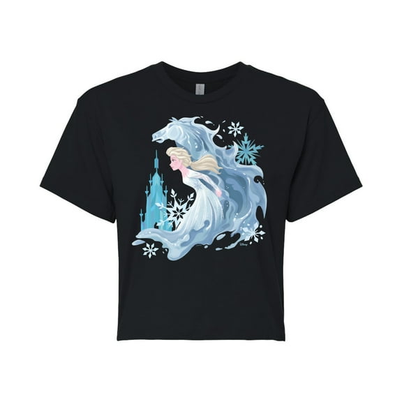 Disney Frozen 2 - Elsa & Frozen Horse - Juniors Cropped Cotton Blend T-Shirt
