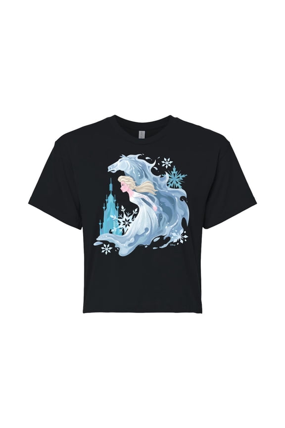 Disney Frozen 2 - Elsa & Frozen Horse - Juniors Cropped Cotton Blend T-Shirt