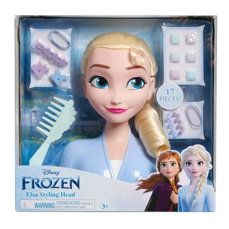 Disney Frozen 2 Elsa Styling Head, 17-Pieces Include Wear and Share Accessories, Blonde, Hair Styling for Kids, Kids Toys for Ages 3 up