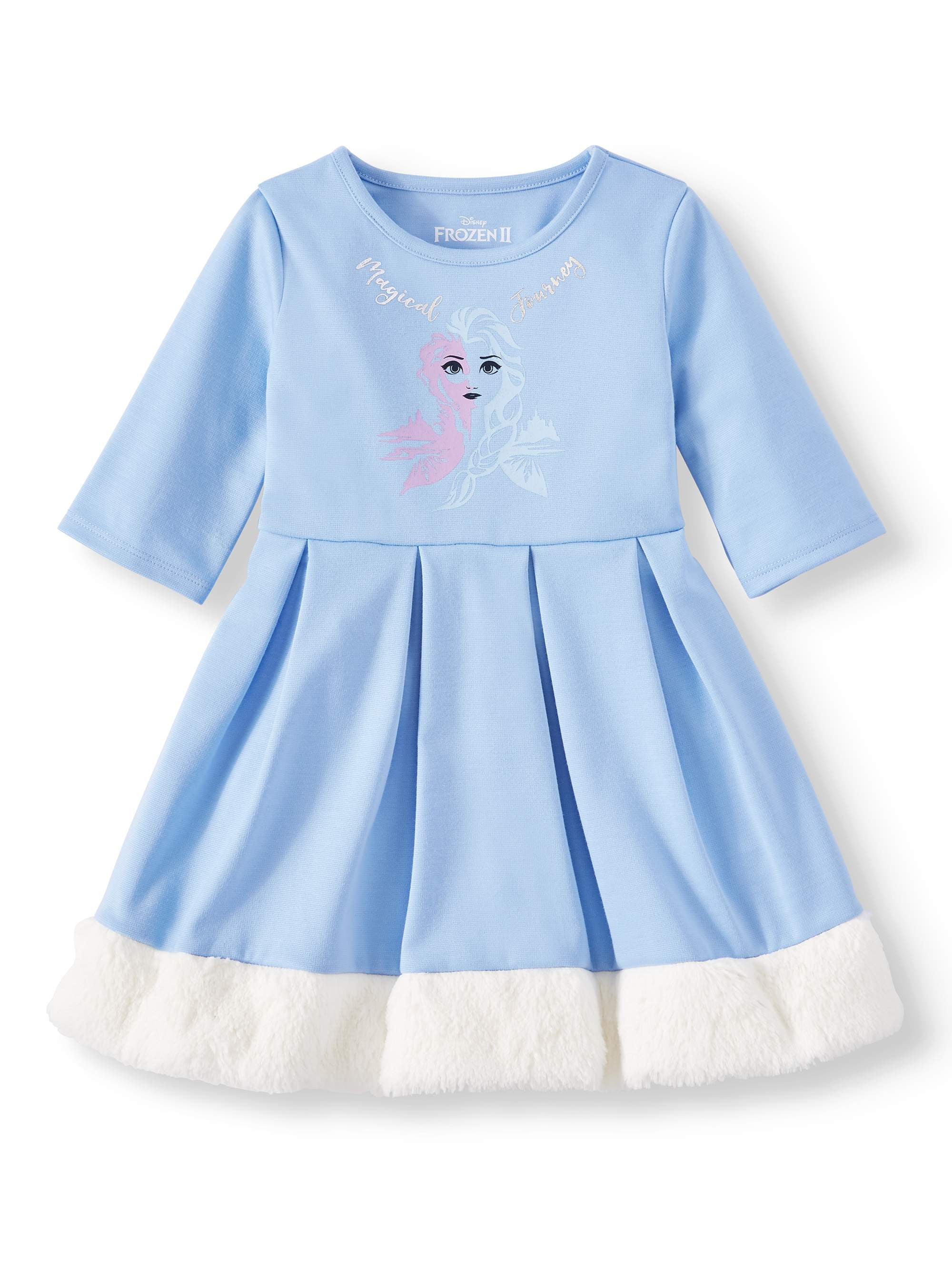 Disney Frozen 2 Elsa Toddler Girl Magical Journey Faux Fur Trim Dress