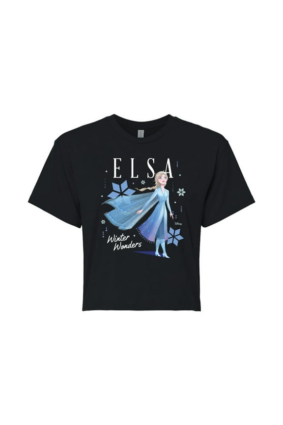 Disney Frozen 2 - Elsa Winter Wonders Christmas - Juniors Cropped Cotton Blend T-Shirt