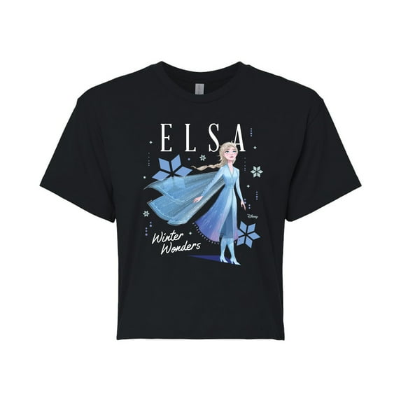Disney Frozen 2 - Elsa Winter Wonders Christmas - Juniors Cropped Cotton Blend T-Shirt
