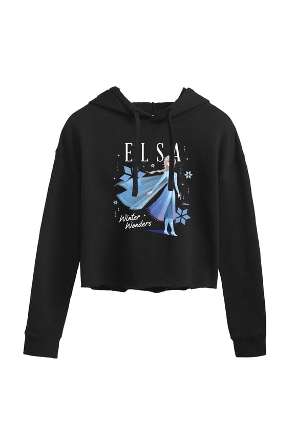 Disney Frozen 2 - Elsa Winter Wonders Christmas - Juniors Cropped Pullover Hoodie